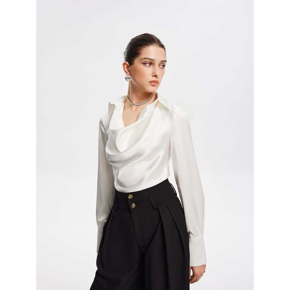 Commense V-Neck Pleated Long Sleeve Blouse white size M‎ - Picture 5 of 6
